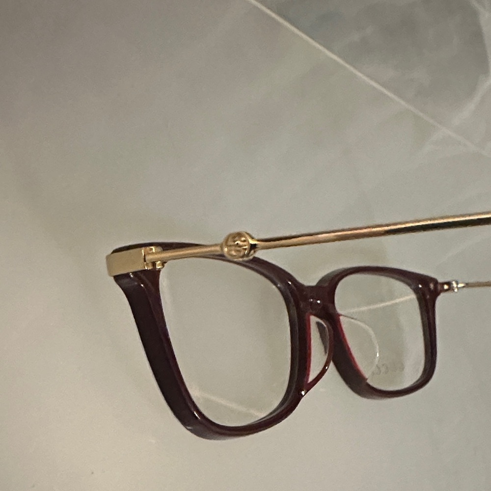 Gucci Women's Maroon and Gold Glasses - Picture 5 of 7